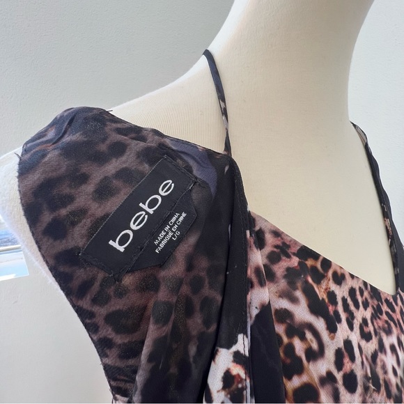 Bebe Woven Leopard Strap Back Tank Top - Picture 7 of 8